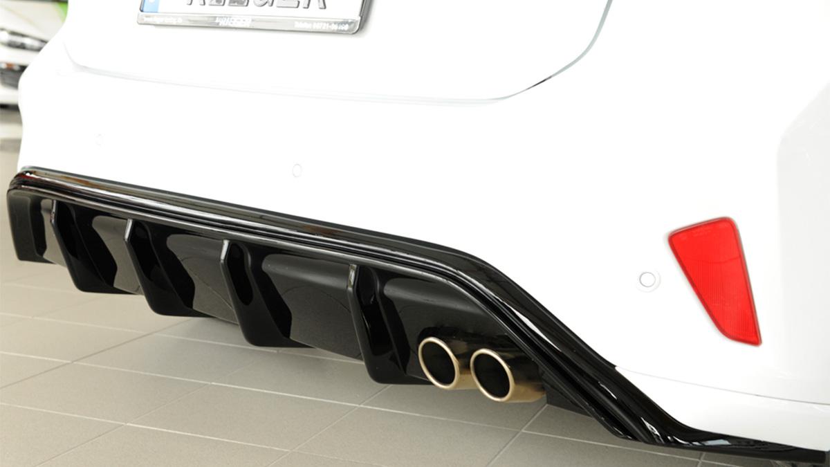 RIEGER+TUNING+Diffuseur+AR+en+ABS%2Fnoir+brillant+pour++FORD+Focus+4+%28DEH%29%282017-%29+Hatchback+avec+%C3%A9chappement+d%27origine+double+sortie+droite+%282x+70mm%29
