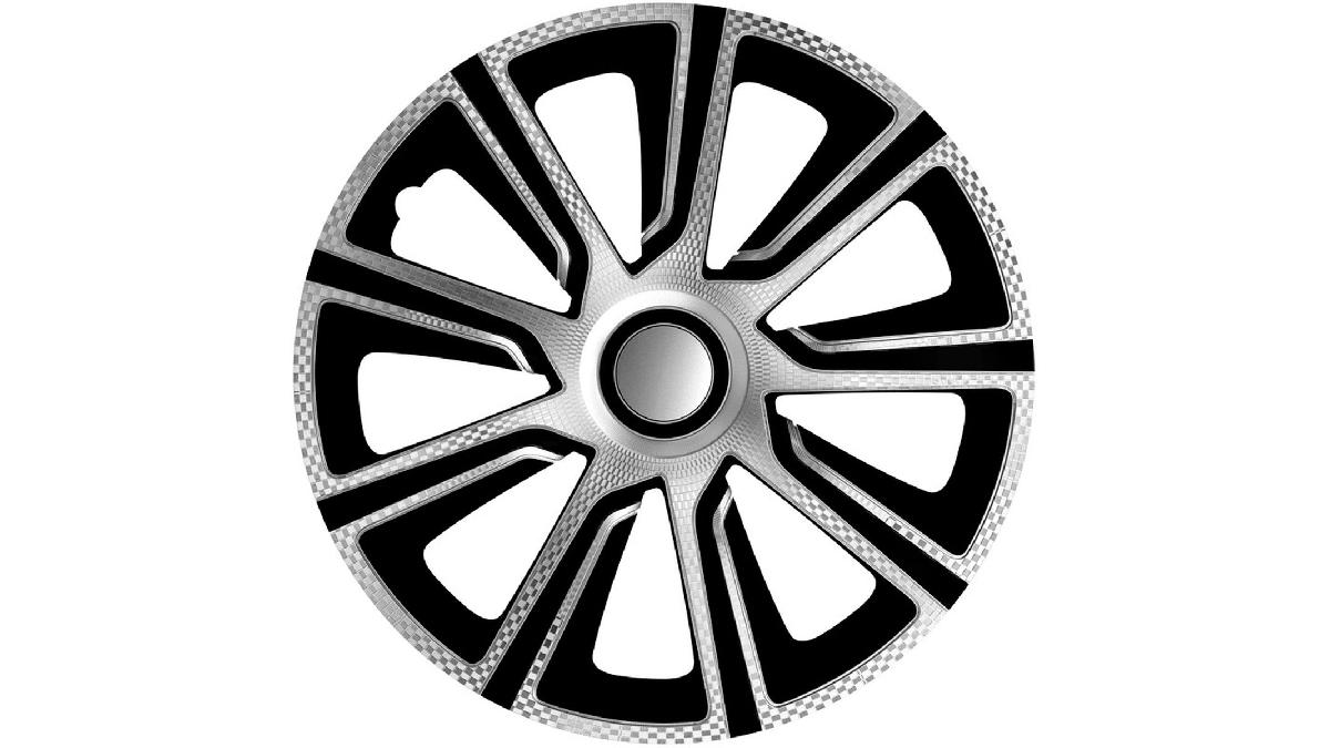 AutoStyle - Jeu De 4 Enjoliveurs Avera 16 Pouces - Noir/Argent - Design Moderne - Fixation Par Anneau Métallique - ABS Résistant Aux Chocs
