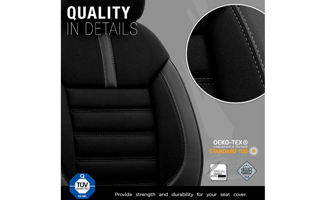 Housse de sièges universel en suede/cuir/textile 'Iconic' Noir/Gris -  11-pièces - adapté aux Side-Airbags AutoStyle - #1 in auto-accessoires