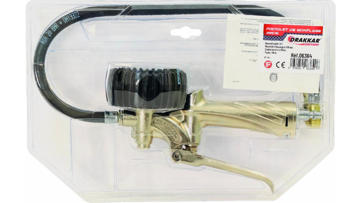 PISTOLET+GONFL.PRO.METAL+MANO+D.60+-+TUYAU+50CM+EN+BLISTER