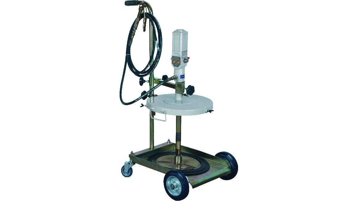 ENSEMBLE+POMPE+PNEUMATIQUE+POUR+GRAISSE+50%2F60KG+TUYAU+4M+AVEC+CHARIOT