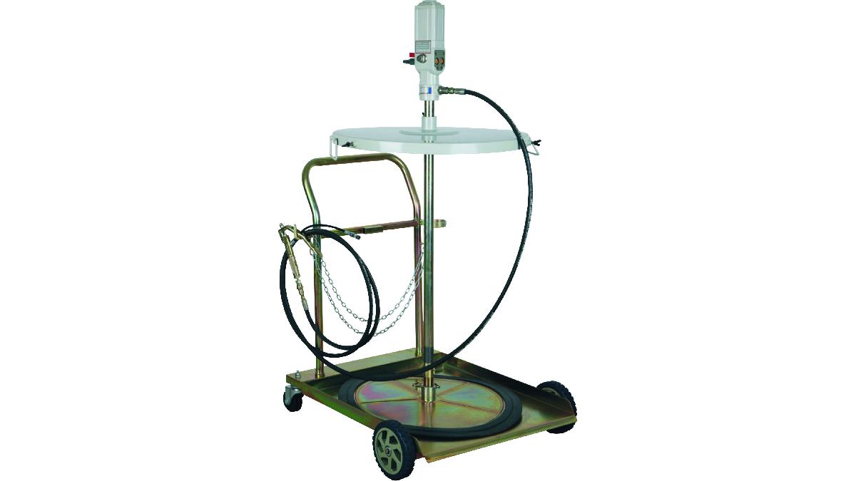 ENSEMBLE+POMPE+PNEUMATIQUE+POUR+GRAISSE+180%2F200KG+50%3A1+TUYAU+4M+AVEC+CHARIOT