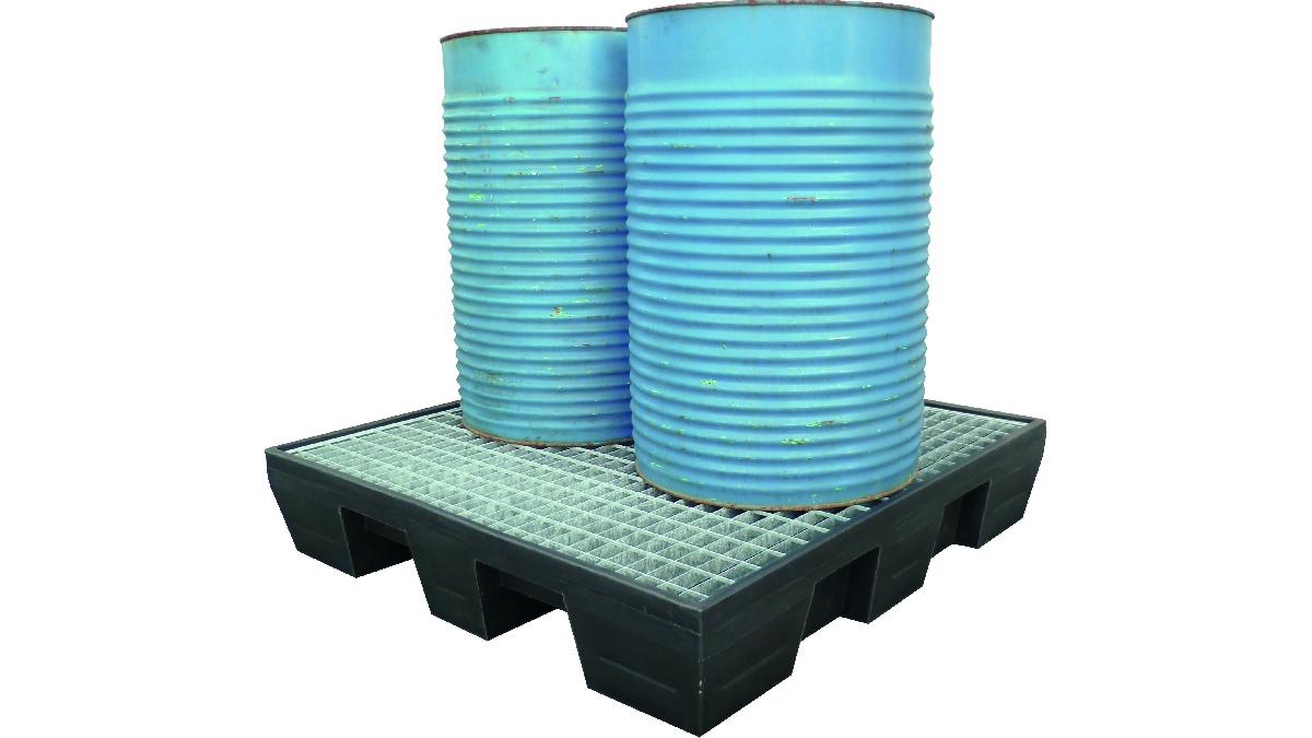 BAC+DE+RETENTION+CARRE+220L+-POUR+2+FUTS+ALLONGES-+125X125X24-CAILLEB.GALVA