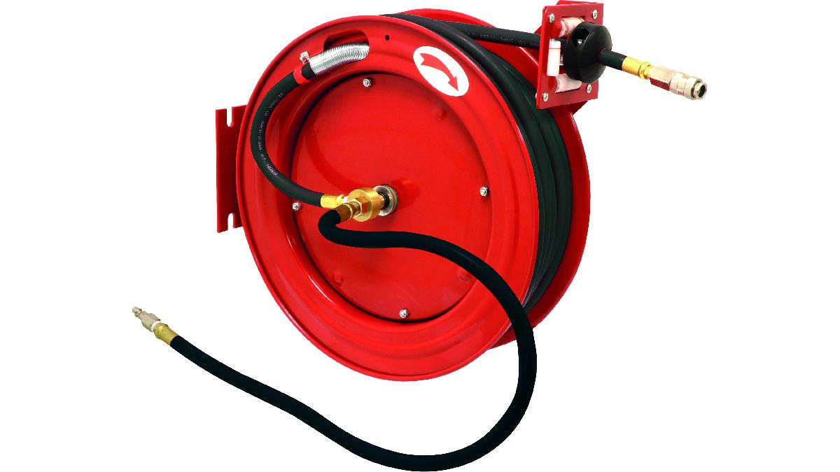 ENROULEUR+AIR+10M+TUYAU+CAOUTCHOUC-+RACCORDS+RAPIDES+1%2F4%22