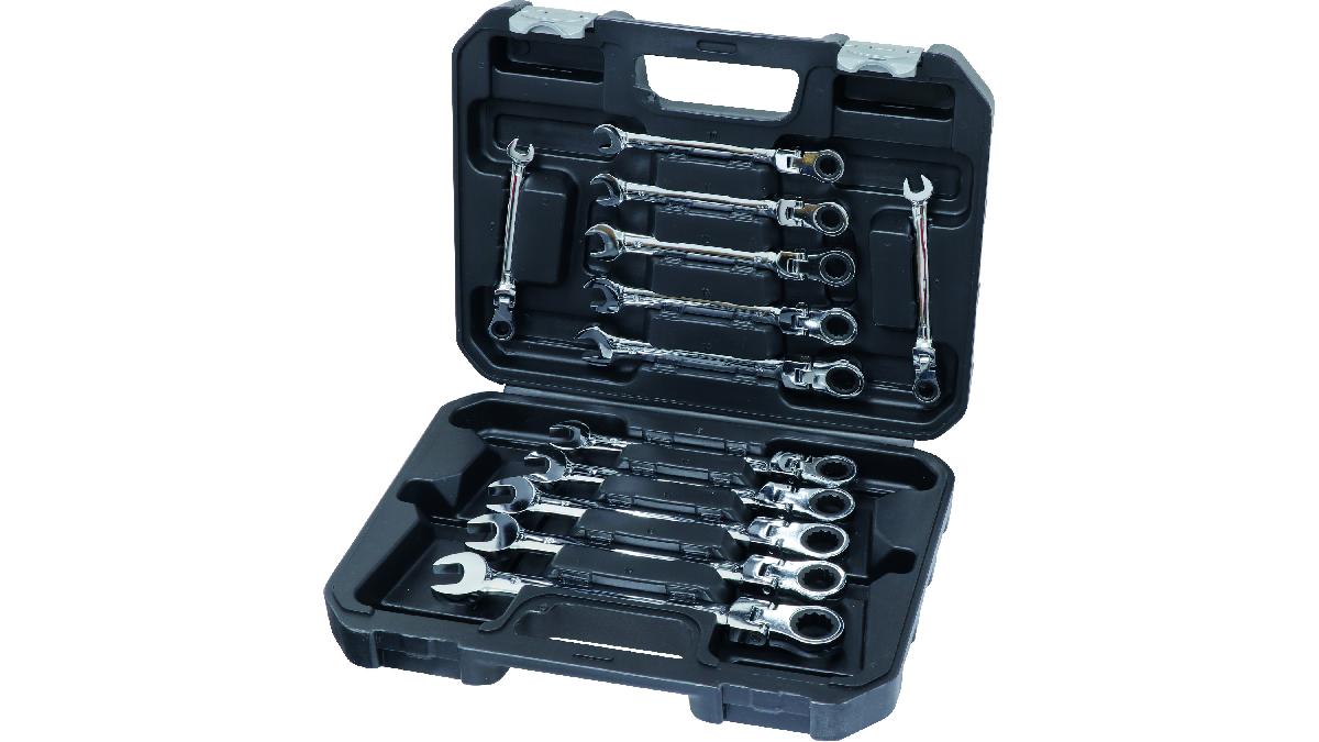 12+CLES+MIXTES+ARTICULEES+A+CLIQUET+EN+MALLETTE+-+8+A+19MM